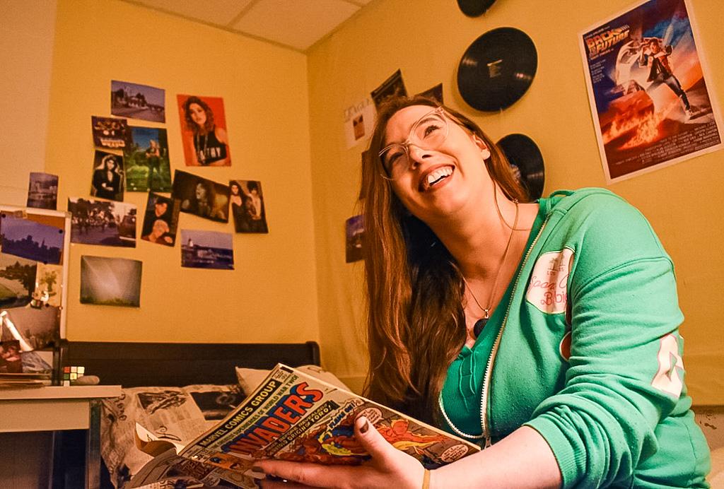 girl reading in room